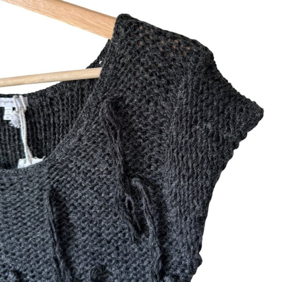 Mystree Wool Blend Fringed Gray Sweater Vest Distressed Whimsy Goth Edgy Alt Md - Picture 5 of 10